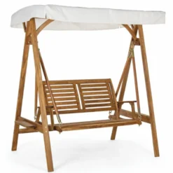 Casa Padrino Luxus Hollywood Schaukel Braun / Weiß 185 cm - Garten Schaukel