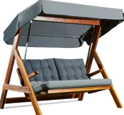 Casa Padrino Luxus Hollywood Schaukel Anthrazitgrau / Braun - Moderne Wetterfeste Garten Schaukel mit Sonnendach - Garten Möbel - Terrassen Möbel