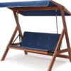 Casa Padrino Luxus Hollywood Schaukel Blau / Braun - Moderne Wetterfeste Garten Schaukel mit Sonnendach - Garten Möbel - Terrassen Möbel - Luxus Möbel