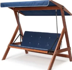 Casa Padrino Luxus Hollywood Schaukel Blau / Braun - Moderne Wetterfeste Garten Schaukel mit Sonnendach - Garten Möbel - Terrassen Möbel - Luxus Möbel