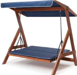 Casa Padrino Luxus Hollywood Schaukel Blau / Braun - Moderne Wetterfeste Garten Schaukel mit Sonnendach - Garten Möbel - Terrassen Möbel - Luxus Möbel