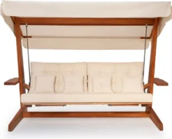 Casa Padrino Luxus Hollywood Schaukel Beige / Braun - Wetterfeste Garten Schaukel mit Sonnendach - Garten Terrassen Hotel Möbel - Luxus Qualität