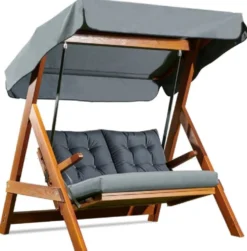 Casa Padrino Luxus Hollywood Schaukel Anthrazitgrau / Braun - Moderne Wetterfeste Garten Schaukel mit Sonnendach - Terrassen Möbel - Garten Möbel