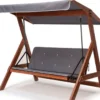 Casa Padrino Luxus Hollywood Schaukel Grau / Braun - Massivholz Garten Schaukel mit Sonnendach - Garten Möbel - Terrassen Möbel - Outdoor Möbel - Luxus Möbel