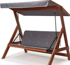 Casa Padrino Luxus Hollywood Schaukel Grau / Braun - Massivholz Garten Schaukel mit Sonnendach - Garten Möbel - Terrassen Möbel - Outdoor Möbel - Luxus Möbel
