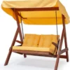 Casa Padrino Luxus Hollywood Schaukel Gelb / Braun - Moderne Wetterfeste Garten Schaukel mit Sonnendach - Garten Möbel - Terrassen Möbel - Luxus Möbel