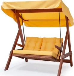Casa Padrino Luxus Hollywood Schaukel Gelb / Braun - Moderne Wetterfeste Garten Schaukel mit Sonnendach - Garten Möbel - Terrassen Möbel - Luxus Möbel