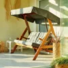 Casa Padrino Luxus Hollywood Schaukel Grün / Braun - Wetterfeste Garten Schaukel mit Sonnendach - Terrassen Möbel - Garten Möbel - Luxus Möbel