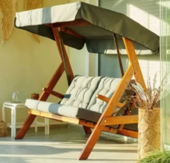 Casa Padrino Luxus Hollywood Schaukel Grün / Braun - Wetterfeste Garten Schaukel mit Sonnendach - Terrassen Möbel - Garten Möbel - Luxus Möbel
