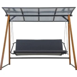Casa Padrino Luxus Hollywood Schaukel Grau / Braun - Garten Schaukel mit Sonnendach
