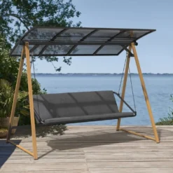 Casa Padrino Luxus Hollywood Schaukel Grau / Braun - Garten Schaukel mit Sonnendach