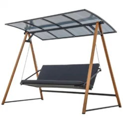 Casa Padrino Luxus Hollywood Schaukel Grau / Braun - Garten Schaukel mit Sonnendach