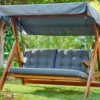 Casa Padrino Luxus Hollywood Schaukel Blau / Braun - Wetterfeste Garten Schaukel mit Sonnendach - Terrassen Möbel - Garten Möbel - Luxus Möbel - Luxus Garten Einrichtung