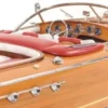 Casa Padrino Luxus Holzboot Speedboot Naturfarben / Rot / Weiß 64 cm - Handgefertigtes Deko Modellboot Schiff Boot