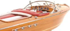Casa Padrino Luxus Holzboot Speedboot Naturfarben / Rot / Weiß 64 cm - Handgefertigtes Deko Modellboot Schiff Boot