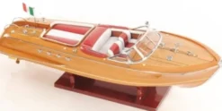 Casa Padrino Luxus Holzboot Speedboot Naturfarben / Rot / Weiß 64 cm - Handgefertigtes Deko Modellboot Schiff Boot