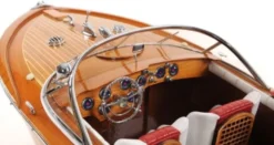 Casa Padrino Luxus Holzboot Speedboot Naturfarben / Rot / Weiß 64 cm - Handgefertigtes Deko Modellboot Schiff Boot