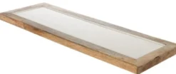 Casa Padrino Luxus Holz Keramik Deko Tablett Naturfaben / Creme 17 x 6 x H. 2 cm - Deko Accessoires