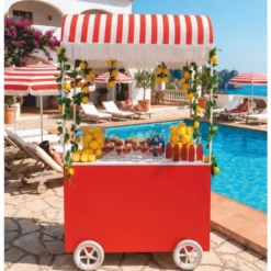 Casa Padrino Luxus Hotel Barwagen mit Sonnendach Rot / Weiß H. 220 cm - Hotel Accessoires - Luxus Accessoires VPP