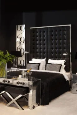 Casa Padrino Luxus Hotel Bett-Kopfteil Schwarz 180 x H. 180 cm - Designer Schlafzimmermöbel