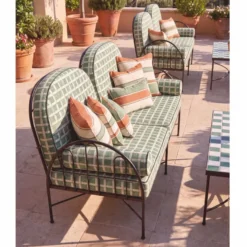 Casa Padrino Luxus Hotel & Garten Schmiedeeisen Sofa Sofa Grün / Weiß / Schwarz 240 cm - Hotel & Garten Möbel