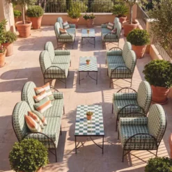Casa Padrino Luxus Hotel & Garten Schmiedeeisen Sofa Sofa Grün / Weiß / Schwarz 240 cm - Hotel & Garten Möbel