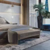 Casa Padrino Luxus Hotel Sitzbank Grau / Braun / Gold 128 x 45 x H. 40 cm - Hotel Möbel - Luxus Qualität - Made in Italy