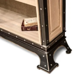 Casa Padrino Luxus Industrie Stil Bücherschrank Naturfarben / Schwarz 245,5 x 42 x H. 247 cm - Massivholz Schrank mit Schiebetür - Wohnzimmerschrank - Büroschrank - Luxus Industrie Stil Möbel
