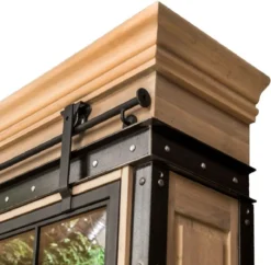 Casa Padrino Luxus Industrie Stil Bücherschrank Naturfarben / Schwarz 245,5 x 42 x H. 247 cm - Massivholz Schrank mit Schiebetür - Wohnzimmerschrank - Büroschrank - Luxus Industrie Stil Möbel