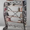 Casa Padrino Luxus Industrie Stil Bücherschrank Silber / Schwarz / Braun 171 x 29,5 x H. 208,5 cm - Metall Schrank mit dekorativem Flugzeug Propeller - Büroschrank - Luxus Industrie Stil Möbel