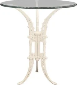 Casa Padrino Luxus Jugendstil Beistelltisch Weiß Ø 70 x H. 74 cm - Handgeschmiedeter Schmiedeeisen Tisch mit Glasplatte - Wohnzimmer Garten Terrassen Möbel