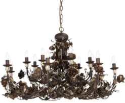 Casa Padrino Luxus Jugendstil Kronleuchter Rosen Rostfarben / Gold Ø 120 x H. 70 cm - Barock & Jugendstil Wohnzimmer Kronleuchter mit Swarovski Kristallglas