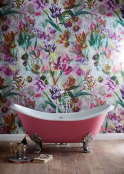Casa Padrino Luxus Jugendstil Badewanne Rosa / Weiß / Silber 180 x 77 x H. 79 cm - Gebogene freistehende Gusseisen Badewanne - Barock & Jugendstil Badezimmer Möbel