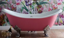 Casa Padrino Luxus Jugendstil Badewanne Rosa / Weiß / Silber 180 x 77 x H. 79 cm - Gebogene freistehende Gusseisen Badewanne - Barock & Jugendstil Badezimmer Möbel