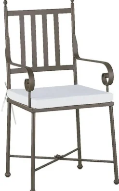 Casa Padrino Luxus Jugendstil Gartenstuhl Set mit Armlehnen und Sitzkissen Braun / Weiß 47 x 50 x H. 103 cm - Handgeschmiedete Esszimmer Stühle - Esszimmer Garten Terrassen Möbel