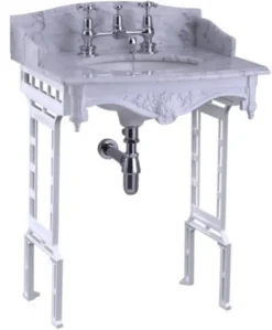 Casa Padrino Luxus Jugendstil Stand Waschtisch Weiß / Weiß mit Marmorplatte, 650 x 575 x 957 mm
