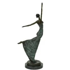 Casa Padrino Luxus Jugendstil Bronze Skulptur Tänzerin Antikgrün Bronze auf Marmorsockel H 53.5 cm - Bronzefigur - Dekofigur - Deko Accessoires