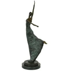 Casa Padrino Luxus Jugendstil Bronze Skulptur Tänzerin Antikgrün Bronze auf Marmorsockel H 53.5 cm - Bronzefigur - Dekofigur - Deko Accessoires