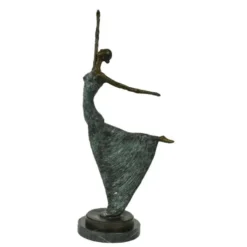 Casa Padrino Luxus Jugendstil Bronze Skulptur Tänzerin Antikgrün Bronze auf Marmorsockel H 53.5 cm - Bronzefigur - Dekofigur - Deko Accessoires
