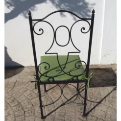 Casa Padrino Luxus Jugendstil Schmiedeeisen Gartenstuhl mit Sitzkissen Schwarz / Grün H. 105 cm