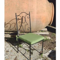 Casa Padrino Luxus Jugendstil Schmiedeeisen Gartenstuhl mit Sitzkissen Schwarz / Grün H. 105 cm