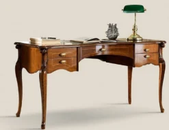 Casa Padrino Luxus Jugendstil Schreibtisch Braun / Gold / Grün - Mahagoni Bürotisch mit 5 Schubladen - Barock & Jugendstil Büromöbel - Made in Italy