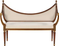 Casa Padrino Luxus Jugendstil Sitzbank Creme / Braun / Gold - Handgefertigte Massivholz Bank - Barock & Jugendstil Wohnzimmer Möbel