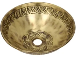 Casa Padrino Luxus Jugendstil Waschbecken Schale Antik Gelbgold Ø 41,5 x H. 15,5 cm - Rundes Retro Messing Waschbecken - Badezimmer Accessoires - Luxus Jugendstil Badezimmer Zubehör