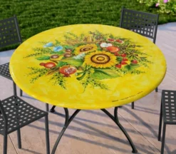 Casa Padrino Luxus Jugendstil Gartentisch Sonnenblumen Ø 100 cm - Runder Esstisch aus handbemaltem Lavastein - Gastronomie Möbel - Made in Italy