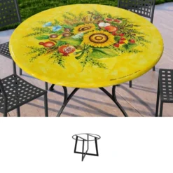 Casa Padrino Luxus Jugendstil Gartentisch Sonnenblumen Ø 100 cm - Runder Esstisch aus handbemaltem Lavastein - Gastronomie Möbel - Made in Italy
