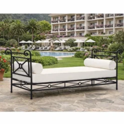Casa Padrino Luxus Jugendstil Schmiedeeisen Sofa Schwarz / Weiß 210 cm - Garten Möbel