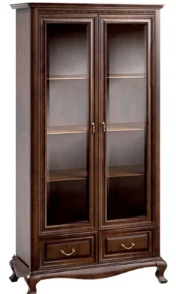 Casa Padrino Luxus Jugendstil Vitrinenschrank Dunkelbraun 116,8 x 46,1 x H. 206,6 cm - Wohnzimmerschrank mit 2 Glastüren und 2 Schubladen - Wohnzimmermöbel