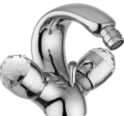 Casa Padrino Luxus Jugendstil Wasserhahn mit Swarovski Kristallglas Silber H. 15,5 cm - Retro Waschtisch Armatur - Einlochbatterie - Erstklassische Qualität - Made in Italy