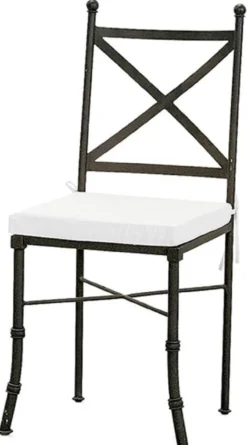 Casa Padrino Luxus Jugendstil Gartenstuhl mit Sitzkissen Schwarz / Weiß 40 x 44 x H. 99 cm - Handgeschmiedeter Esszimmer Stuhl - Esszimmer Garten Terrassen Möbel